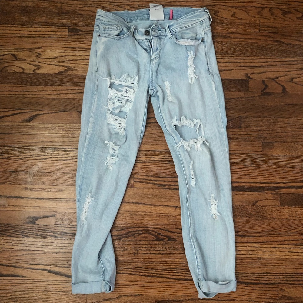 Straight leg destroyed mom jeans